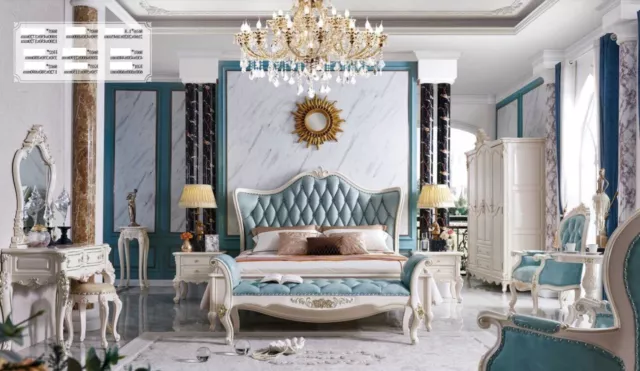 Clásica cama de lujo Chesterfield cuero dormitorio barroco muebles camas 3 piezas