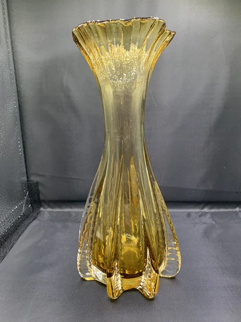 Barovier & Toso Italian art glass vase, Amber glass, Ribbed, Mid Century 50’s