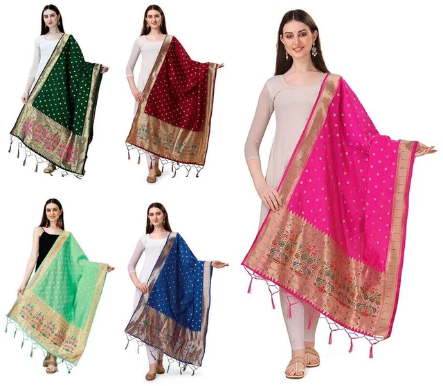 Sarees per le donne Banarasi Art Silk l indiano Rakhi matrimonio Diwali regalo sari con camicetta non cucita, Rosso 2, Etichettalia unica