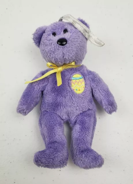 Vintage TY Basket Beanies Eggs III Purple Easter Bear Plush 2002