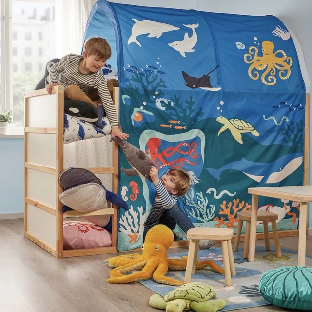 IKEA KURA BED Tent Ocean Animals Pattern Kids Toddler Canopy Netting