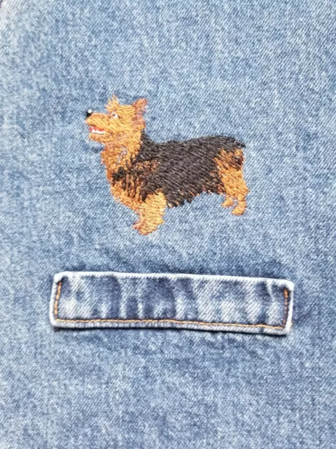 Vtg  Vest Denim Dog Yorkie Womens Machine Embroidered Size M-L NOS  A24-23 SP