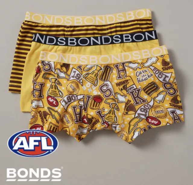 Boys Size 12-14 Genuine BONDS AFL HAWTHORN HAWKS pack of 3 trunks NEW  5902