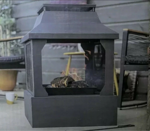 La Hacienda Grande Cuadrado Acero Chimenea Firepilla Madera Leña Quemador Patio Calentador Nuevo