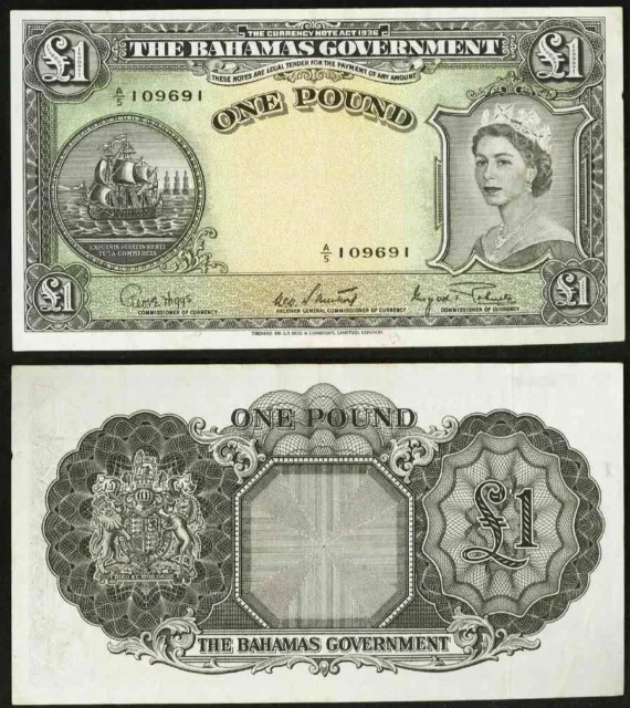 1953 ND The Bahamas Government One Pound Banknote Pick 15d Queen Elizabeth