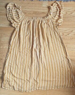 Ladies-Girls Primark Sandy Brown Striped Summer Dress~Tunic Top Size 8