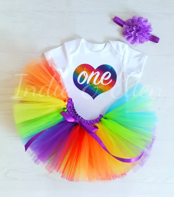 Baby Birthday Tutu Rainbow Vest Outfit Sparkle Girls Baby One Photo Prop Smash