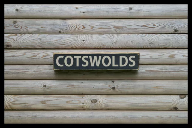 COTSWOLDS vintage style sign Gloucestershire Bath Stone Village Castle Combe