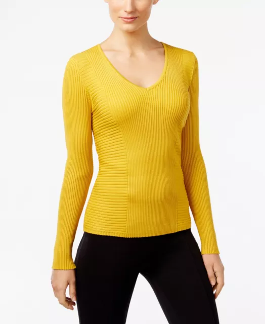 Inc International Concepts Ribbed V-Neck Sweater Machine Washable Yellow