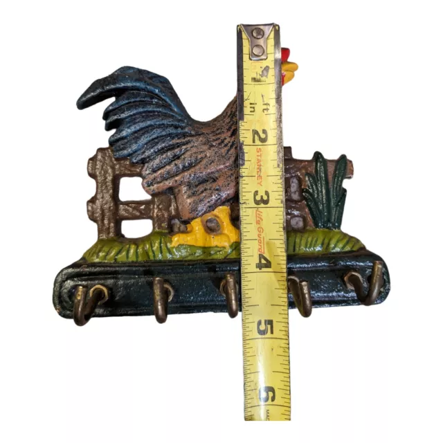 Rooster Chicken Cast Iron 5 Hook Wall Hanging Key Hanger Rack Farm Rustic Decor 2