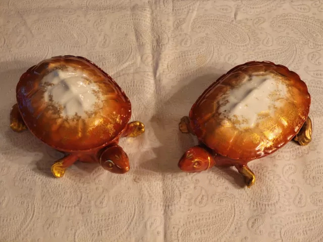 Adorable Vintage Pair Of Porcelain Turtles By Ovington Bros. Ny.