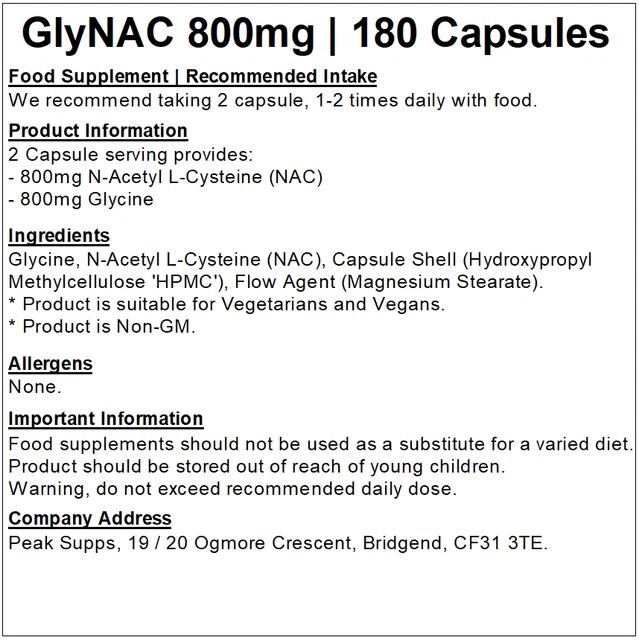 GLYNAC 800MG 180 Capsules Amino Acid Vegan Friendly NonGM £17.