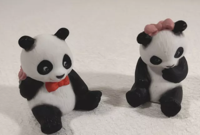 Panda Bears Ceramic 2 Figurines Boy Girl Set 1990 Avon Fine Collectibles 2 3/4"