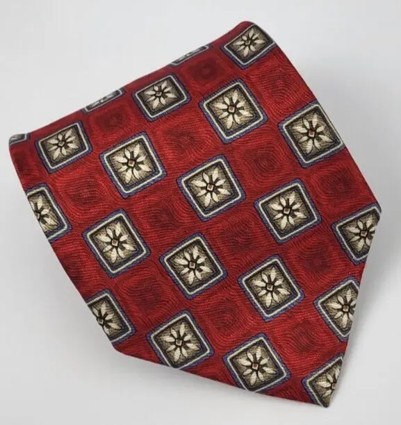 Jos A Bank Silk Tie Red Brown Gray White Geometric Men Necktie 57 x 3.75