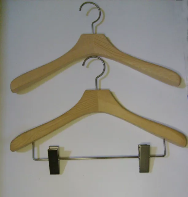 Quality Thick Wooden Coat/Clothes Hangers with Broad/Wide Shoulders Clips Option