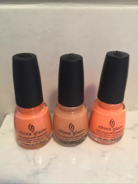 China Glaze Nail Polish Lacquer w/hardeners Lot of 3 Coral Peach Spring Colors