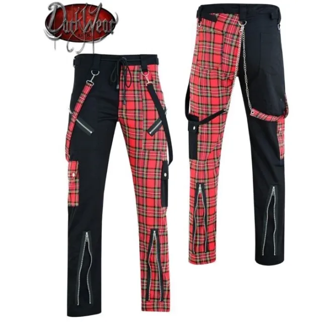 Darkwear Red & Black Tartan Bondage Punk Trouser