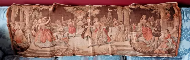 Belgium Tapestry Wall Hanging Victorian Style Dance Party Scene 56 x 20  Antique