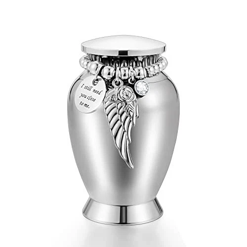 Small Keepsake Urns For Memorial Human Ashes 2.85 Inch With Wing Charm Mini Crem