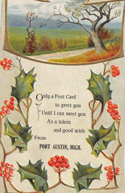 H49/ Port Austin Michigan Postcard 1914 Greetings Token Good Wish