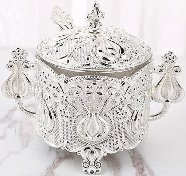 Sugar Pot Metal Silver Accent Glass Bowl Spoon Luxury Design and Deluxe Gift Box