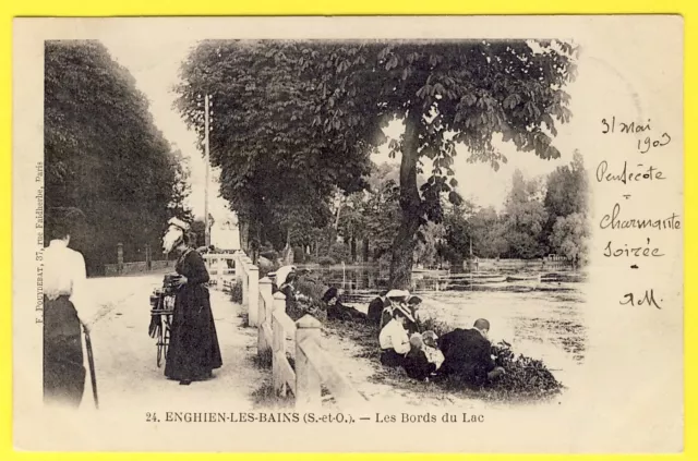 cpa 95 - ENGHIEN les BAINS (Val d'Oise) Les Bords du Lac Animée DOS 1900 TBE