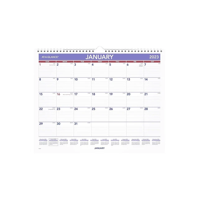2023 ATAGLANCE 15& x 12" Monthly Wall Calendar White/Purple/Red (PM8