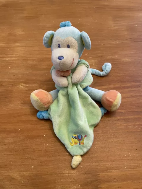 0/DOUDOU PELUCHE POMMETTE INTERMARCHE SINGE VERT BLEU MOUCHOIR éléphant