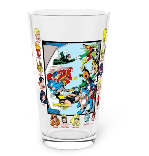 JLA/JSA/All-Star Squadron Pint Glass, 16oz - George Perez Art - DC Comics Art