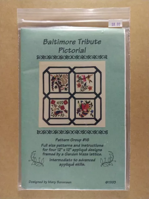 Baltimore Tribute Pictorial Applique Quilt Pattern Group 16 Mary Sorensen 45x45