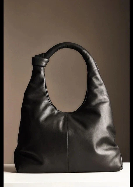 COS AUTHENTIC PAD Knotted Black Leather Tote Black Shoulder Bag