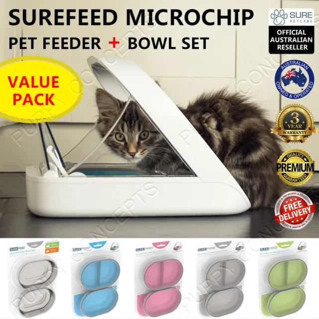SureFlap SureFeed Microchip Pet Feeder Multi Cat Value Pack Stainless Steel Bowl