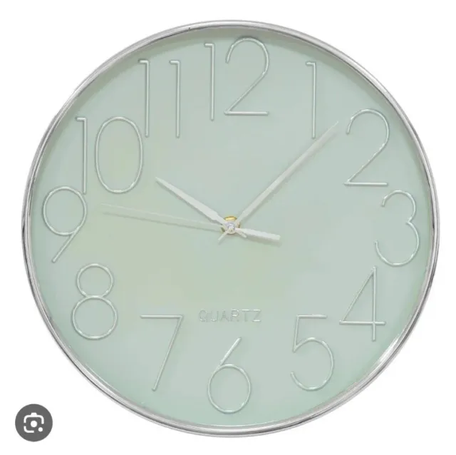 Hometime Wall Clock Raised Numbers Sage Green & Silver 30cm