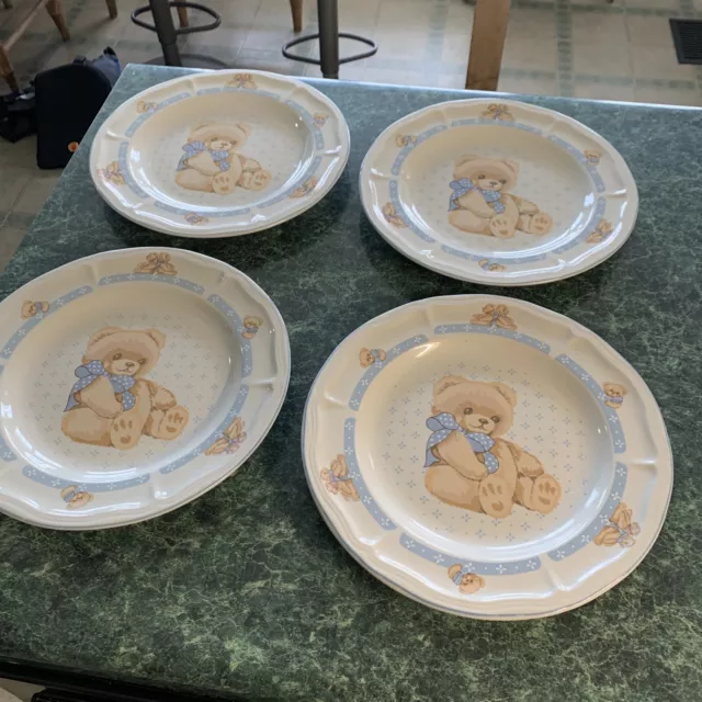 Theodore Bear Tienshan Stoneware Dinner Plates  10 1/2” Set of 4