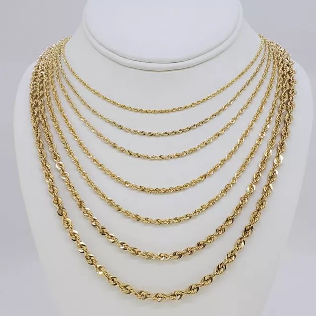 10K Yellow Gold 1.5mm-6.5mm Laser Diamond Cut Rope Chain Necklace 16"- 30"