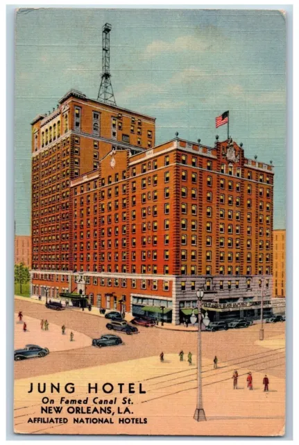 New Orleans Louisiana LA Postcard Jung Hotel Building Exterior Roadside c1940's
