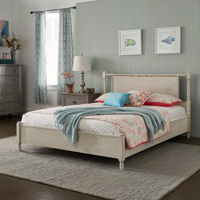 Demetria Antique Finish Beaded Wood Platform Bed by iNSPIRE