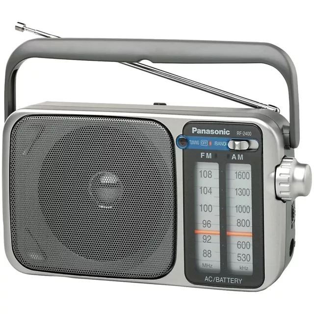 Panasonic Portable AM/FM Radio Battery Operated Analog Radio AC Powered Silver