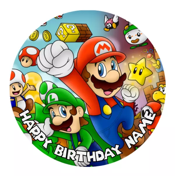 Super Mario Personalised Cake Topper Edible Birthday Party Decoration Image