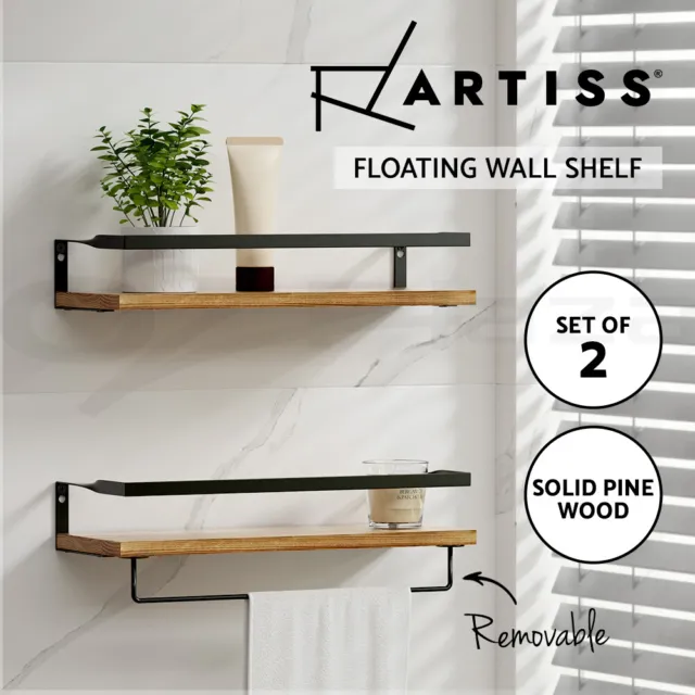 Artiss 2x Floating Wall Shelves Brackets Towel Rail Rack DIY Wall Mount Rack