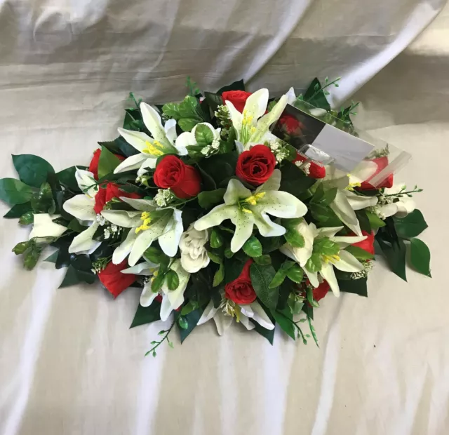 Artificial Silk Funeral Flower Casket Topper Wreath Coffin Spray Tribute Baby