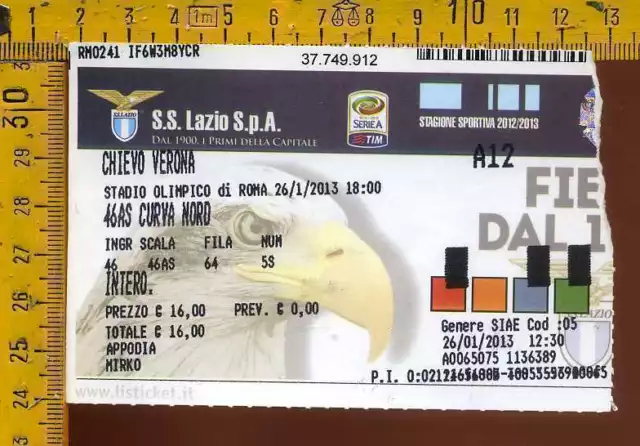 Biglietto Calcio Lazio Chievo Verona 2013
