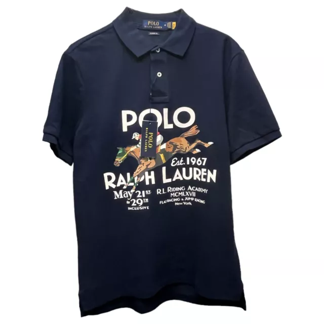 Polo Ralph Lauren RL Riding Academy Short Sleeve Shirt Navy Blue Classic $148