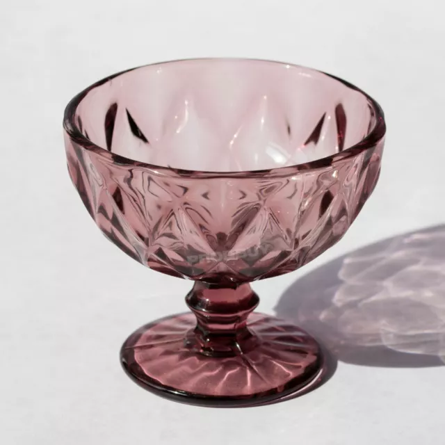 Set of 2 Dark Pink Red Thick Glass Sundae Dishes Ice Cream Dessert Glasses Bowls