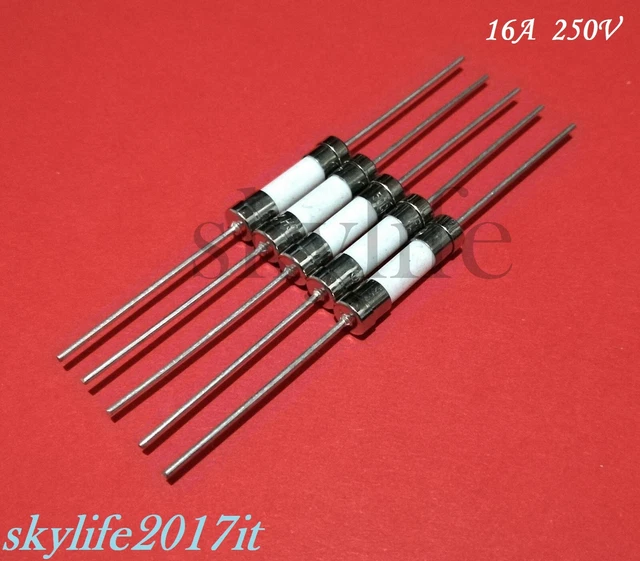5 pz FUSIBILI 16A 250V ceramico 5x20 mm con terminali a saldare - 5 pezzi