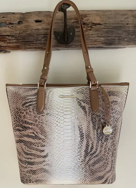 NWT Brahmin Asher Cappuccino Delancy Medium Tote Bag - Safari Zebra Embossed