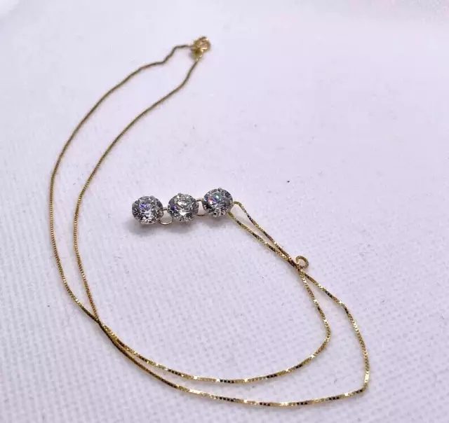 14K SOLID YELLOW GOLD 3 DROP CHAIN NECKLACE 3 cts LAB CREATED DIAMONDS / 18'' 3