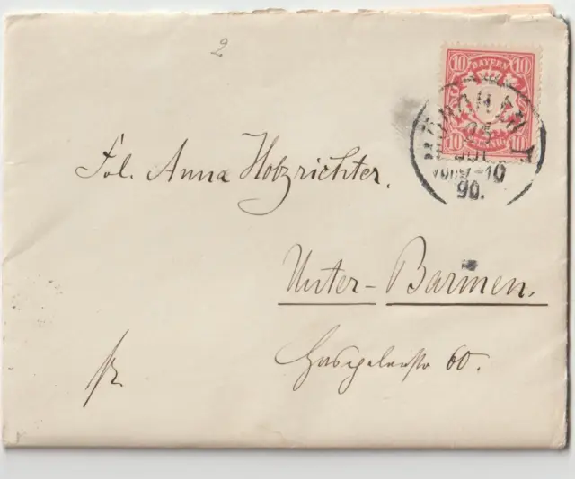 Bayern  Brief  von München nach Unter-Barmen  am 25. 7. 1890