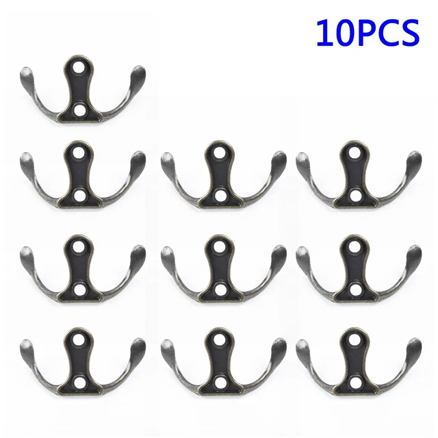 10pcs Hat Coat Robe Single Double Hanger Hooks Antique Brass Vintage Door Wall