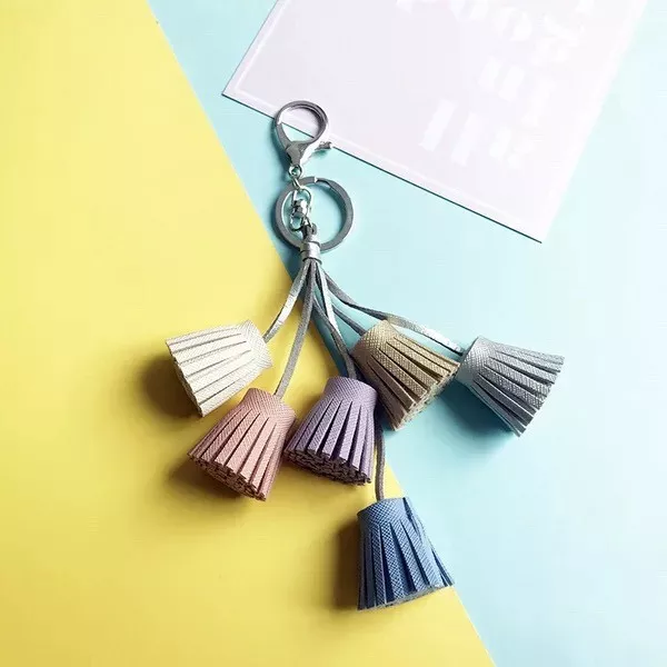 Fashion Colour Leather Tassel Drop Pendant Dangle Keyrings Keychain Accessories